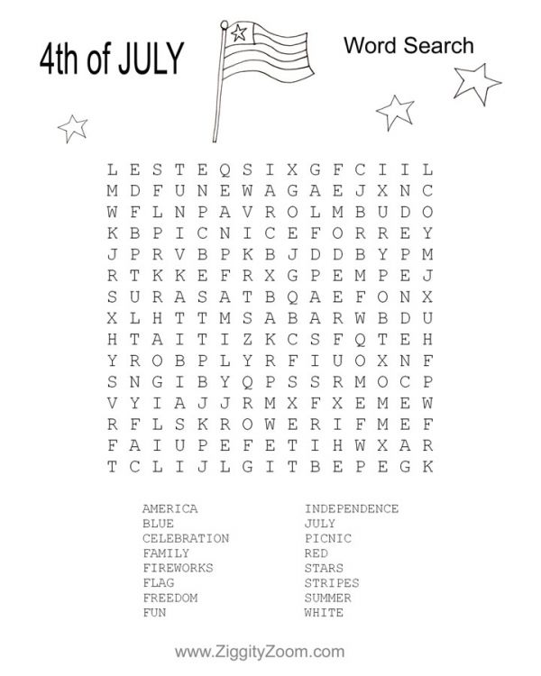 Activities, Crosswords and Word Searches Printables for 4th of July ...