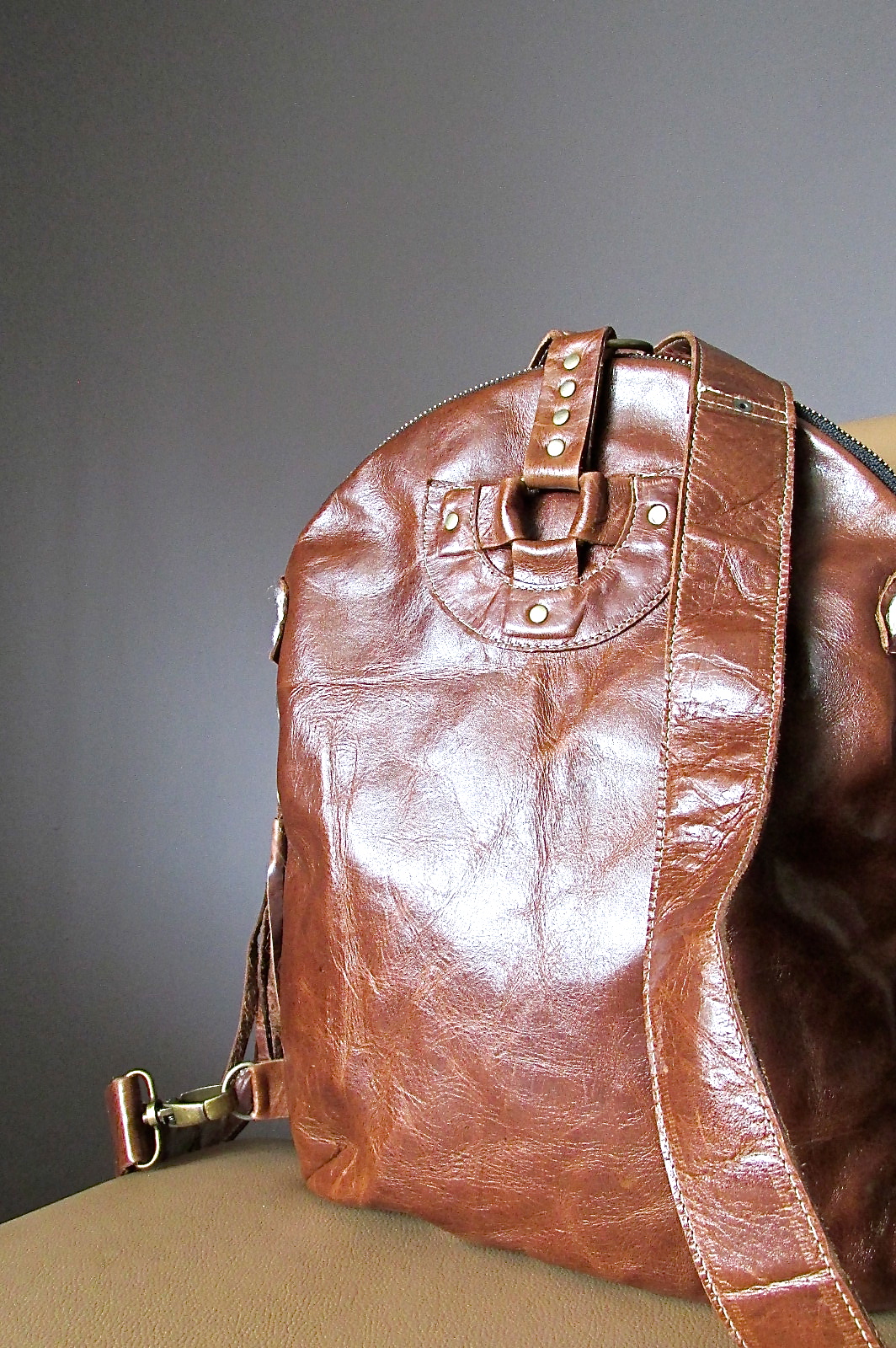Laboratory of Fashion Leather Backpack, Cross body bag, Brown leather