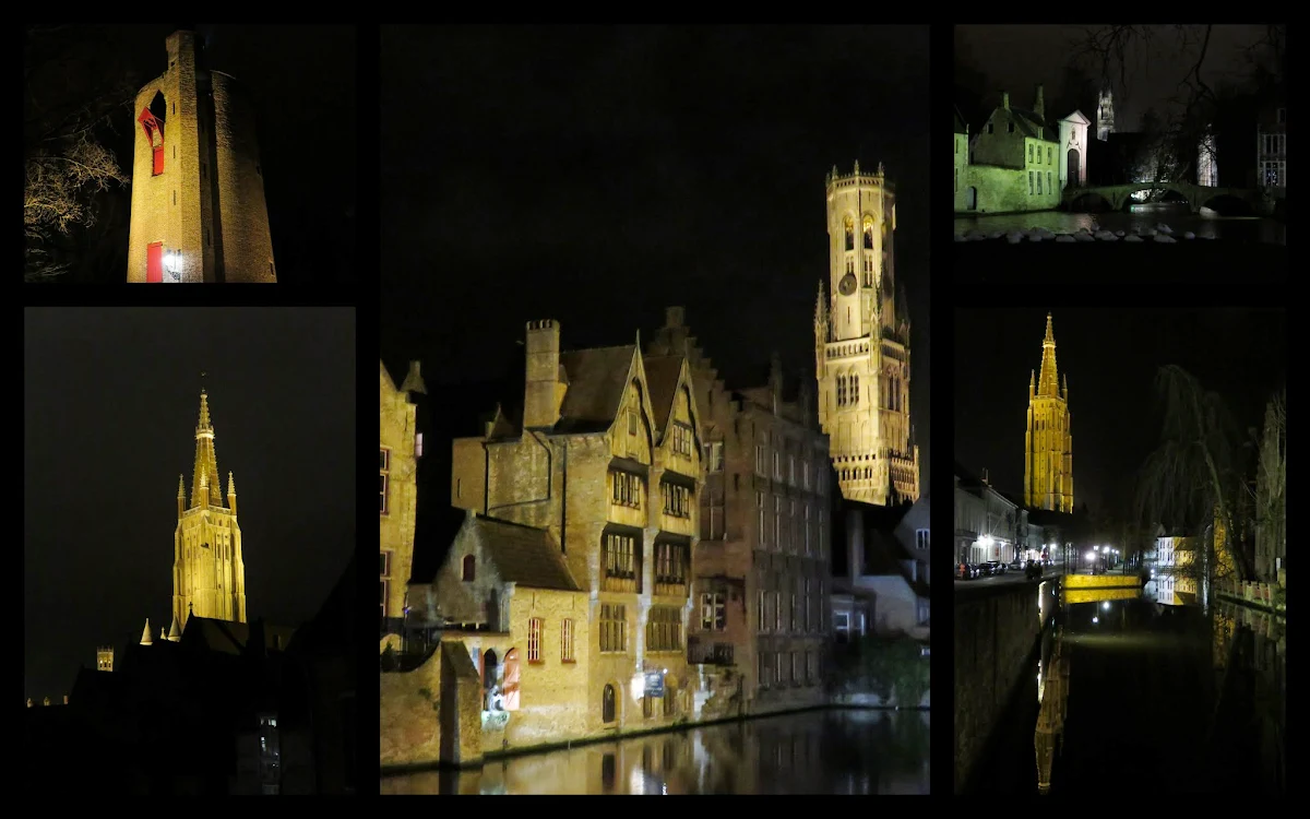 Bruges Belgium at Christmas - Towers Lit at Night