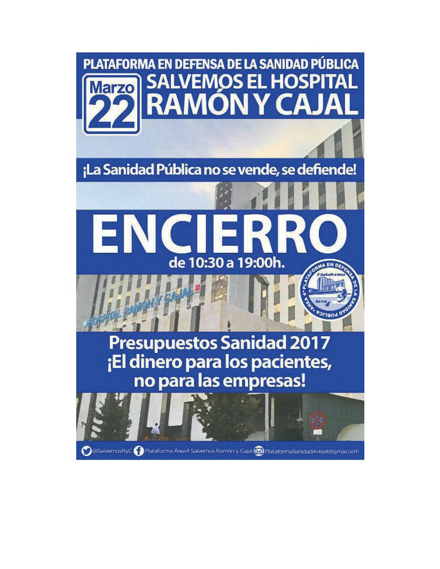 22 marzo Encierro por la Sanidad Pública