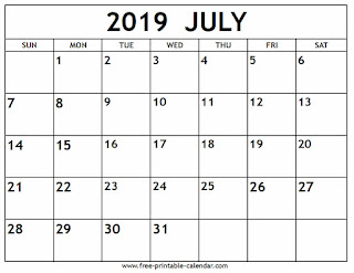 Free Printable Calendar July 2019