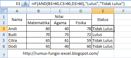 fungsi and if di excel