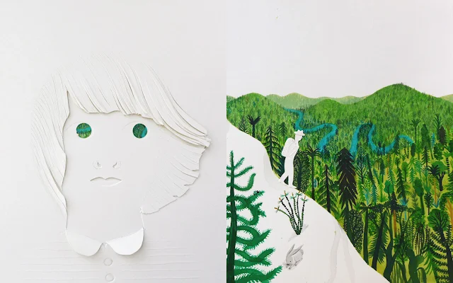 Otra página con texturas y troqueles del libro ilustrado El Bosque de Riccardo Bozzi, ilustrado por Violeta Lópiz y Valerio Vidali