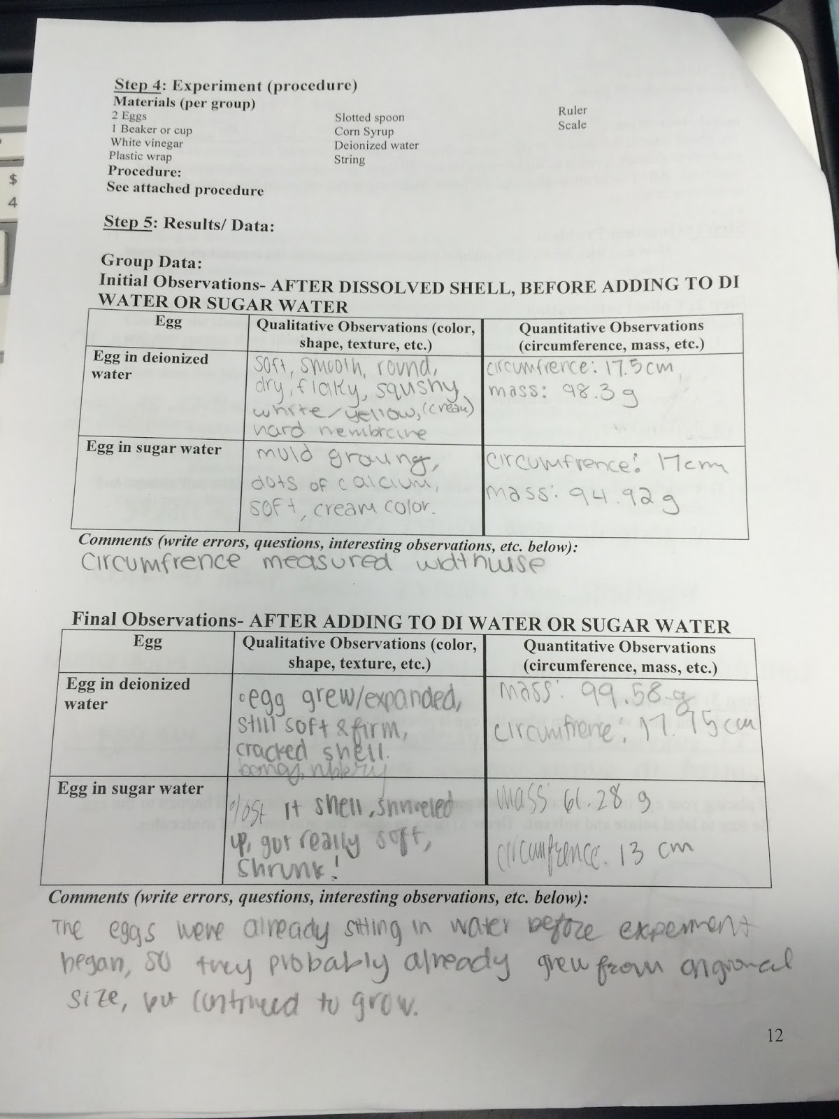 Ranna's Biology Blog Egg Diffusion Lab