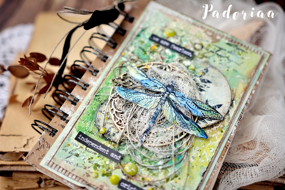 Padoriaa by Paulina MonasterskaTronina MIXED MEDIA NOTEBOOK WITH DRAGONFLY
