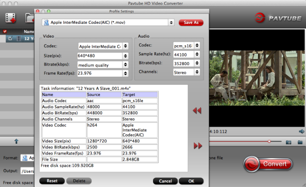 iMovie AIC video settings