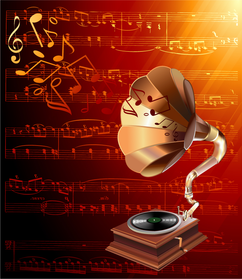 金色の音符を奏でる蓄音機の背景 gorgeous classical music background イラスト素材