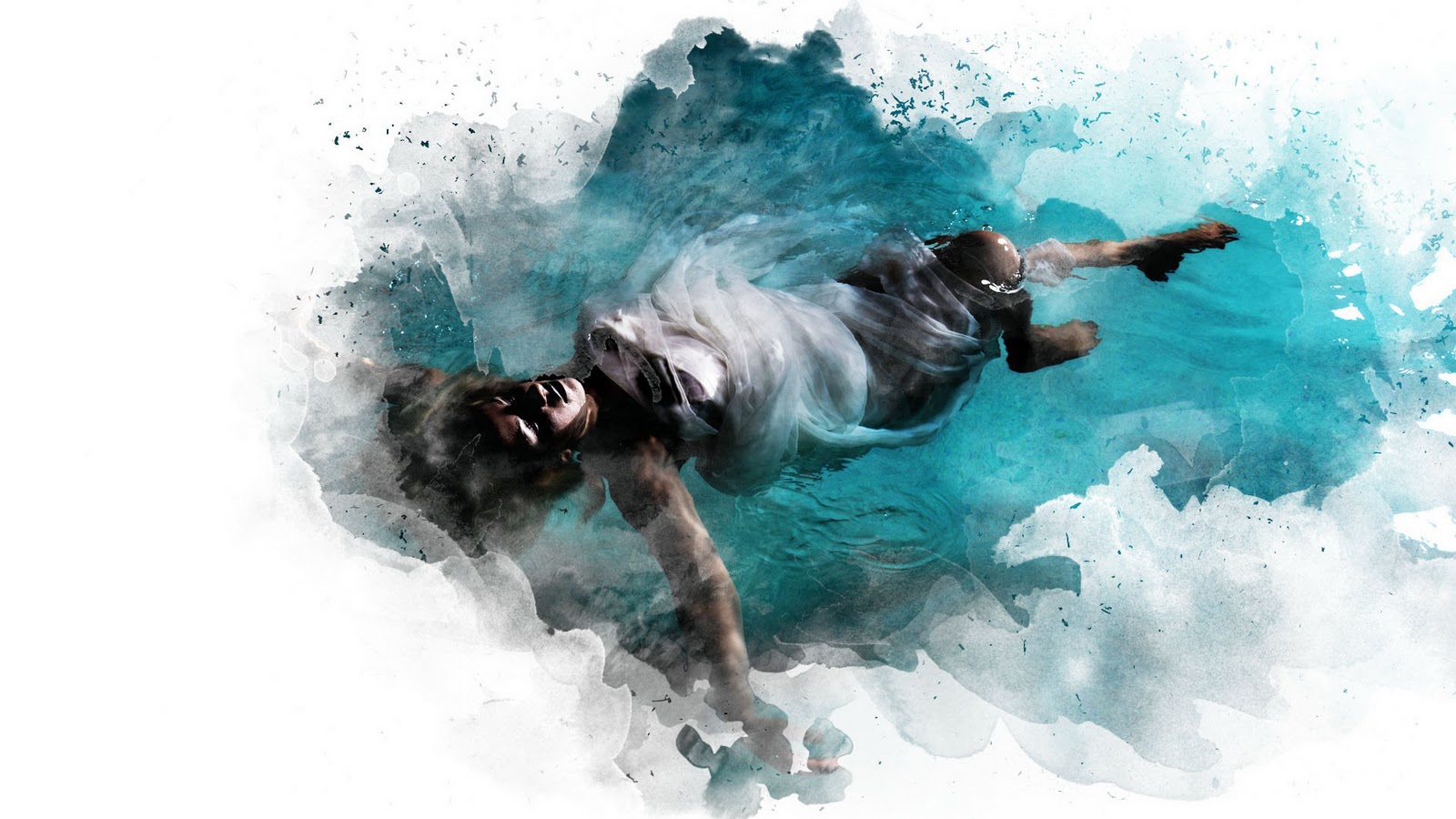 Painting girl laying in blue water The Wallpaper Database