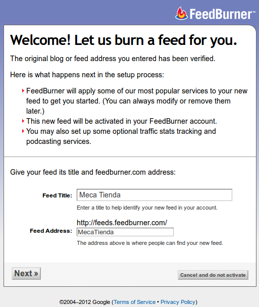 Feedburner nos felicita por nuestro nuevo feed Feedburner nos felicita por nuestro nuevo feed