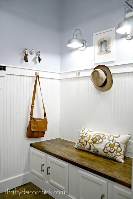 Classic mudroom with white beadboard