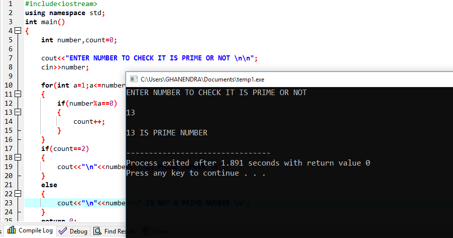 C++ Program To Find Number Is Prime Or Not
