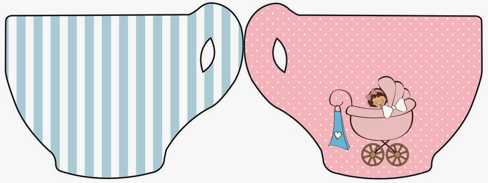 Cochecito Rosa de Bebé: Invitaciones para Imprimir Gratis. Tarjeta con forma de taza.