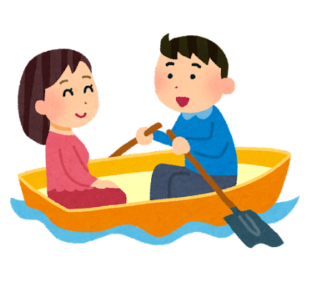 手漕ぎボートに乗っているカップルのイラスト（デート）