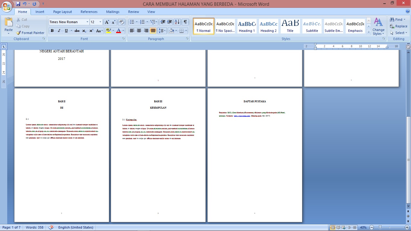 Cara Membuat Footer Berbeda Tiap Halaman Ms Word 2013