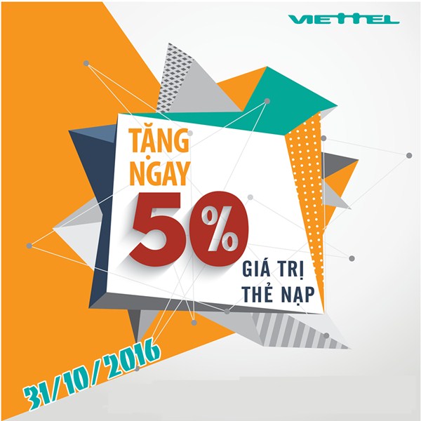 Viettel khuyến mãi 50% giá trị thẻ nạp toàn quốc ngày 31/10/2016 