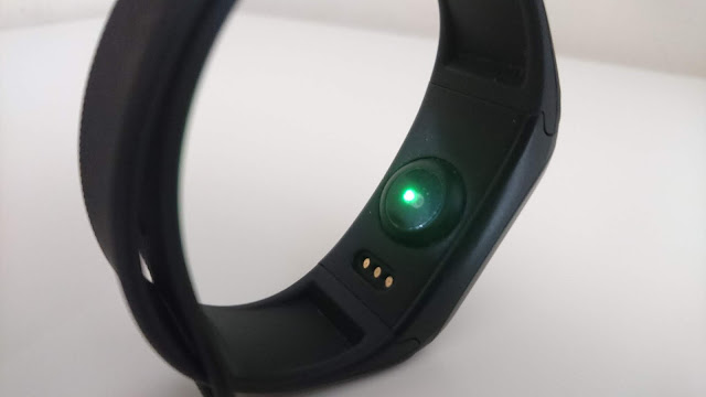 FourFit Health Band Review on Us Two Plus You - back of the band with sensors and charging ports