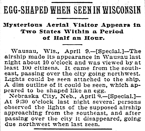 Egg-Shaped When Seen in Wisconsin - Chicago Tribune 4-10-1897 Egg-Shaped When Seen in Wisconsin - Chicago Tribune 4-10-1897