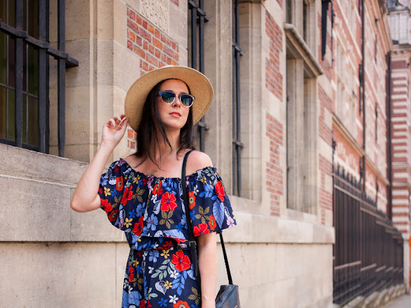 Outfit: floral off shoulder dress with Tevas