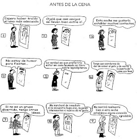 caricaturización cómica de los nueve eneatipos del Eneagrama, antes de una cena