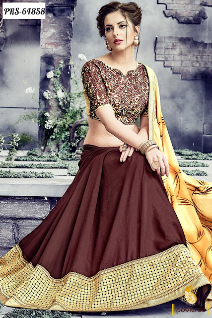 Buy Brown Color Georgette Fancy Designer Party Wear Sarees for Reception Online Shopping with Discount Deal Sale Rate Price at Pavitraa