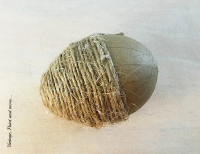 Vintage, Paint and more... twine wrapping done on a paper mache egg to make fall acorns