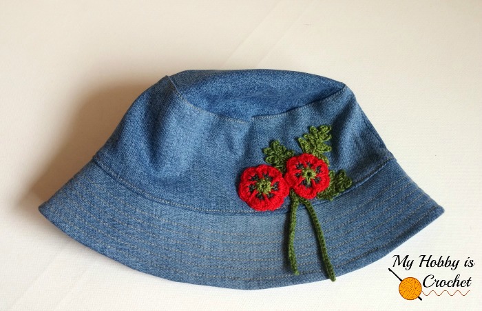 Recycle old Jeans into a Bucket Hat and decorate it with Crochet Appliques