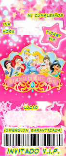 Tarjeta de Invitación Novedosa Gratis Princesas Disney Cumpleaños Ticket