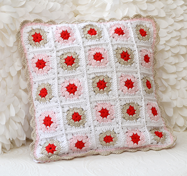 Down Grapevine Lane: Red & White Crochet Pillow