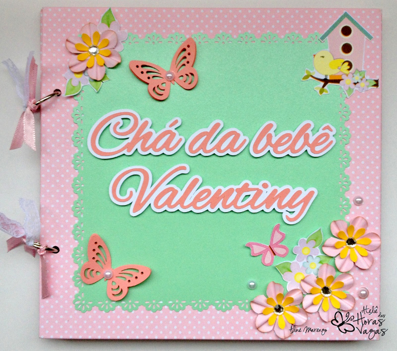 livro álbum de mensagens chá de bebê aniversário jardim encantado passarinhos flores rosa e verde claro menina