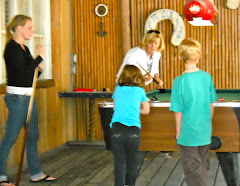 Becca's 'helping' G'ma with the pocket shot while Dev and Casey look on.  Hurricane Grill.