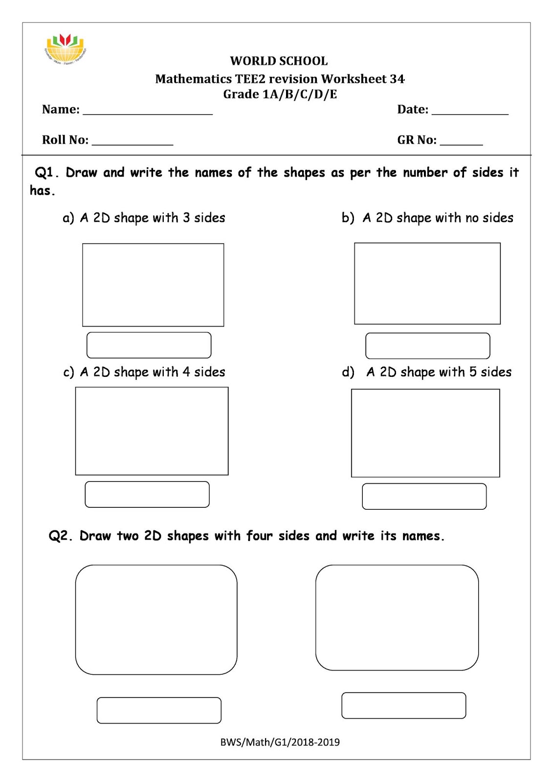 Birla World School Oman: Homework for Grade 1 as on 05-05-2019