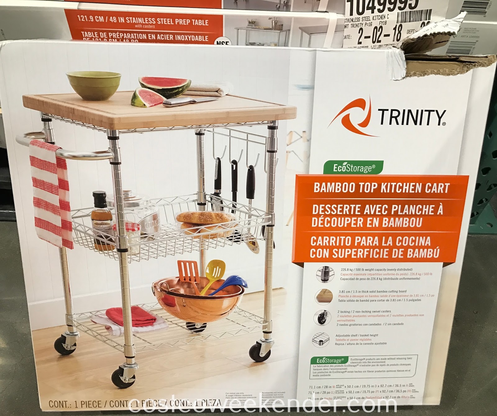Trinity Bamboo Top Kitchen Cart Costco Weekender