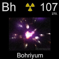 Bohriyum elementi üzerinde bohriyumun simgesi, atom numarası ve atom ağırlığı.