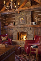 fireplace rustic cabin stone hearth raised cottage study enticing doesn chairs looks leather club