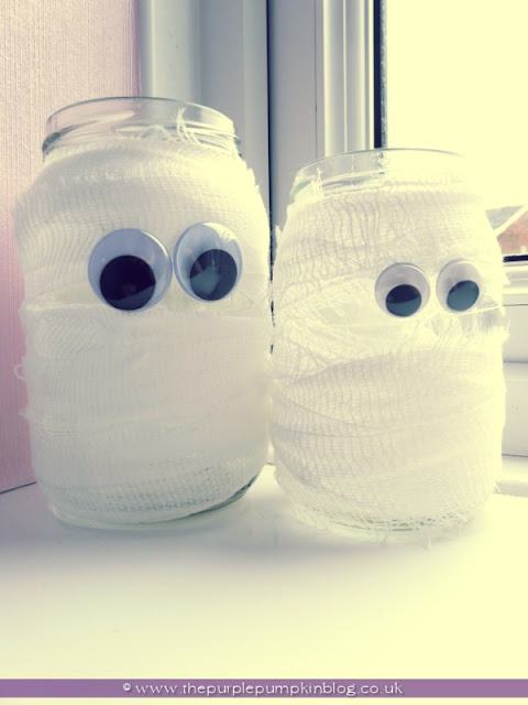 Mummy Candle Jars {Crafty October} at The Purple Pumpkin Blog