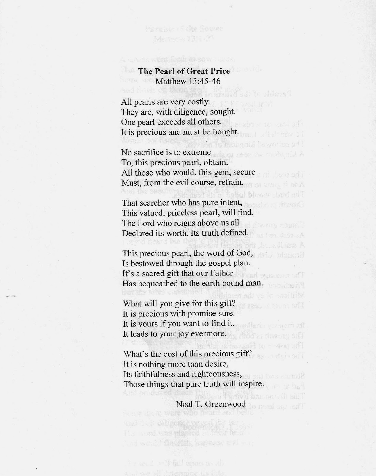 Thoughts From Noal: The Pearl of Great Price