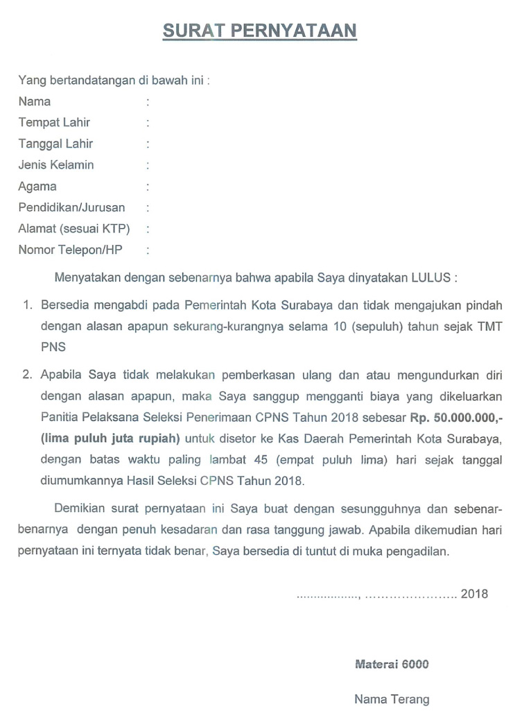 Contoh Surat Lamaran CPNS Kota Surabaya Tahun  Contoh Surat Lamaran CPNS Kota Surabaya  2024/2025