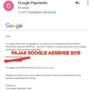 Pajak Google Adsense 2019 untuk para Publisher Pajak Google Adsense 2019 untuk para Publisher