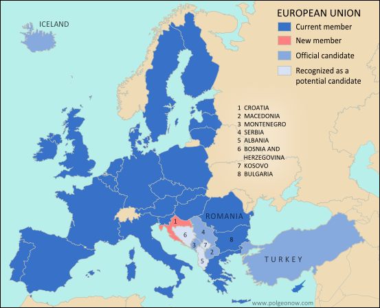 Map of the European Union (EU) and prospective member countries