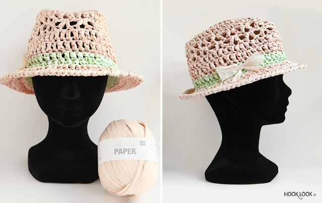 chapeau trilby au crochet raphia créative paper