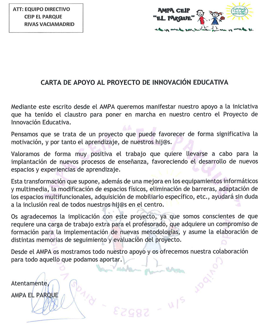 Carta de apoyo a la innovación educativa