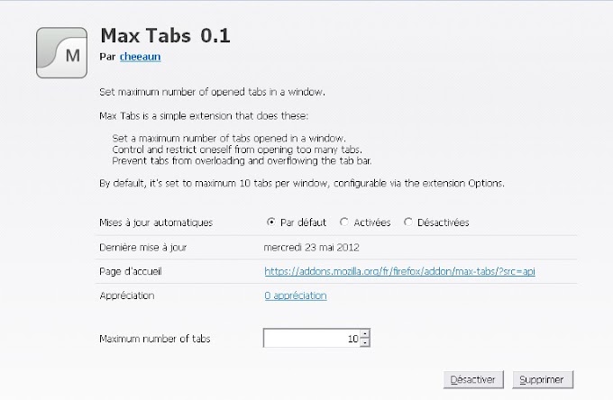 Max Tabs: Un add-on pour limiter le nombre d'onglets à ouvrir sur Firefox