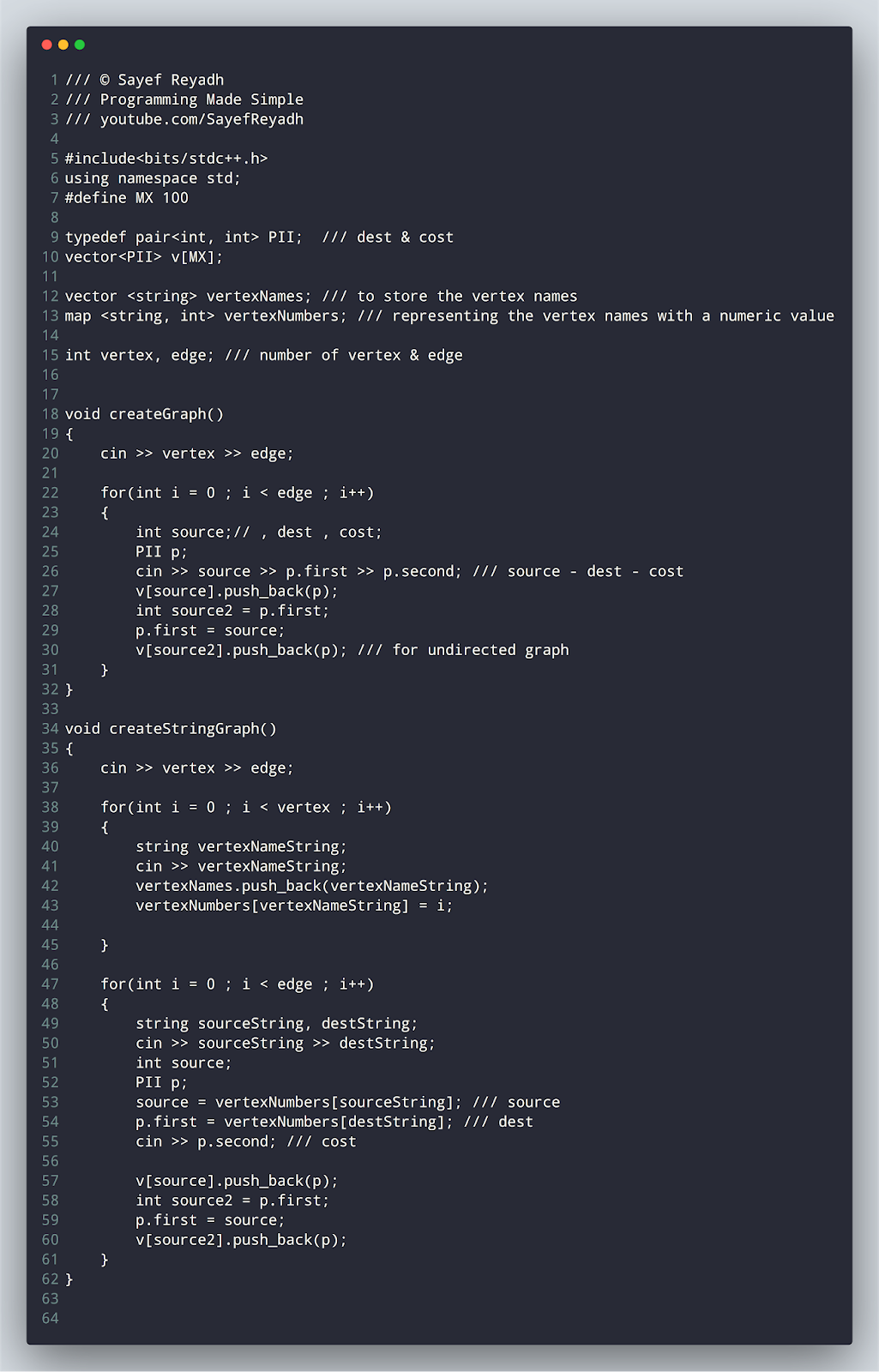 Graph Representation - Adjacency List C++ Implementation