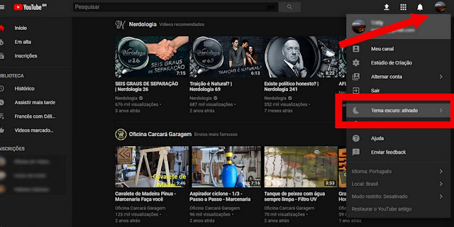 How to turn on the dark YouTube theme on the web