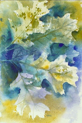 oak watercolor leaves painting gold paintings leaf oil negative tree handful golds greens blues janet gorgeous