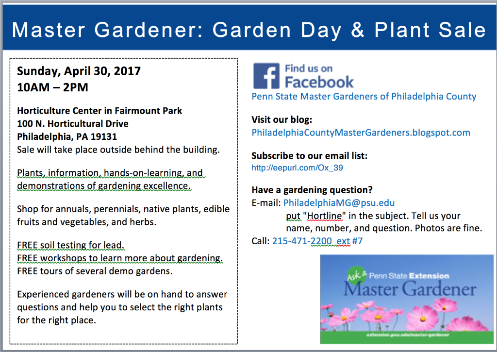 Penn State Extension Philadelphia Master Gardeners Garden Day and Plant Sale Partial List of