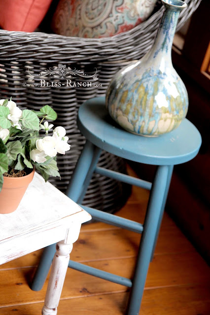 Blue Stool Makeover Fusion Mineral Paint, Bliss-Ranch.com