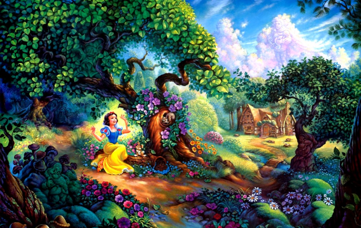 Snow White Cartoon Forest Desktop Wallpaper