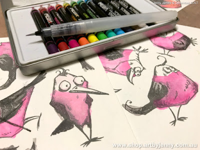 colouring galahs with Dina Wakley watercolour art sticks
