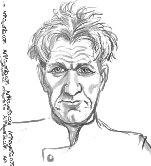 Gordon Ramsay caricature cartoon. Portrait drawing by caricaturist Artmagenta.